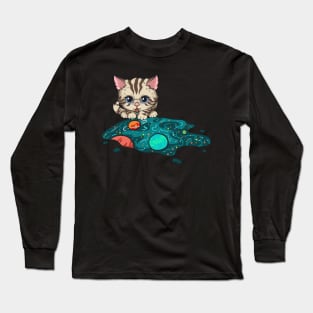 Funny Planets Outer Space Cat Gifts Men Women Kids Cat Space Long Sleeve T-Shirt